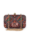 Anya Maroon, Blue & Multi Patola Print Rectangular Box Clutch
