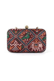 Anya Maroon, Blue & Multi Patola Print Rectangular Box Clutch