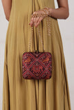 Gulab Maroon & Multi Patola Print Square Box Clutch