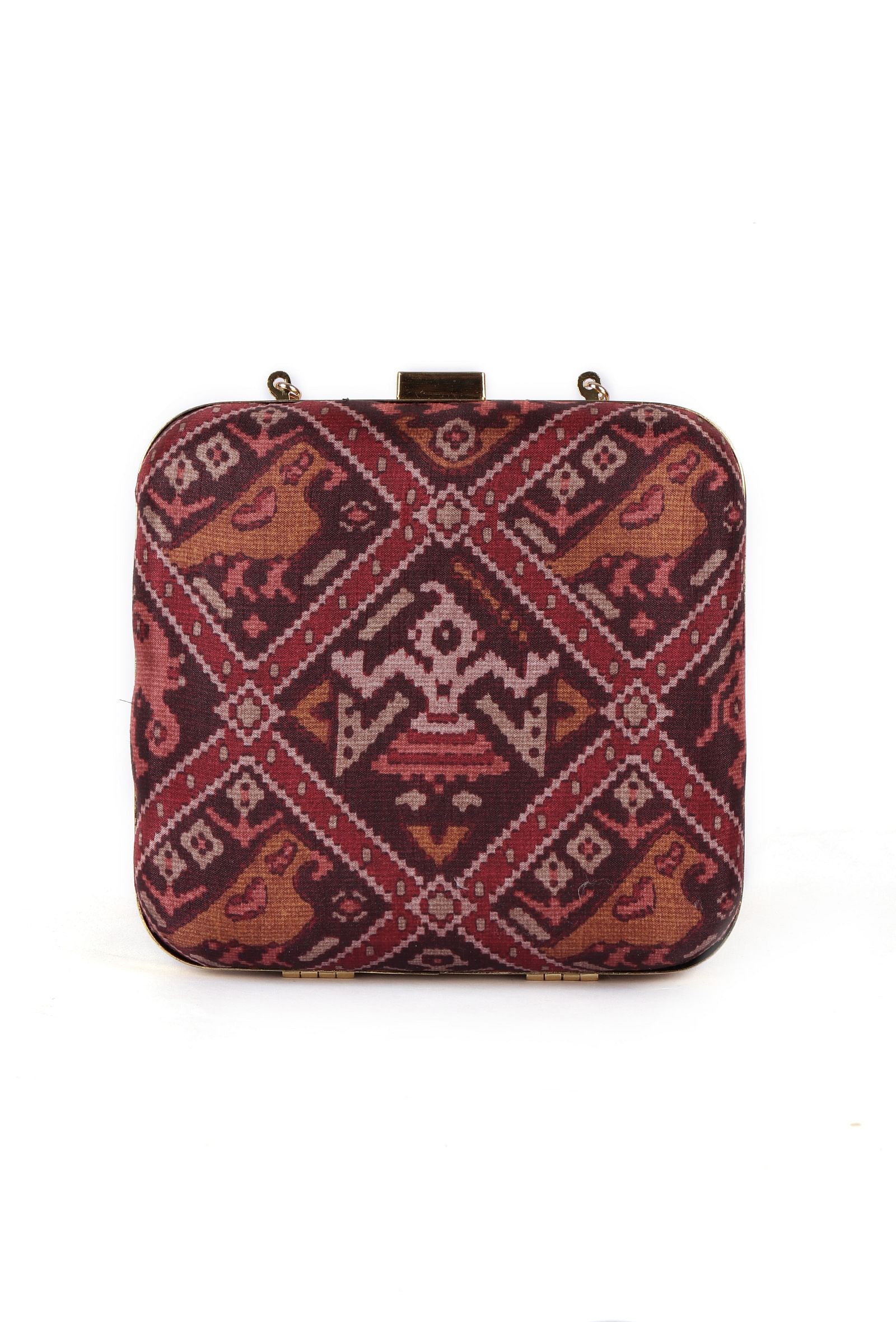 Gulab Maroon & Multi Patola Print Square Box Clutch