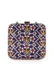 Leela Blue & Multi Patola Print Square Box Clutch