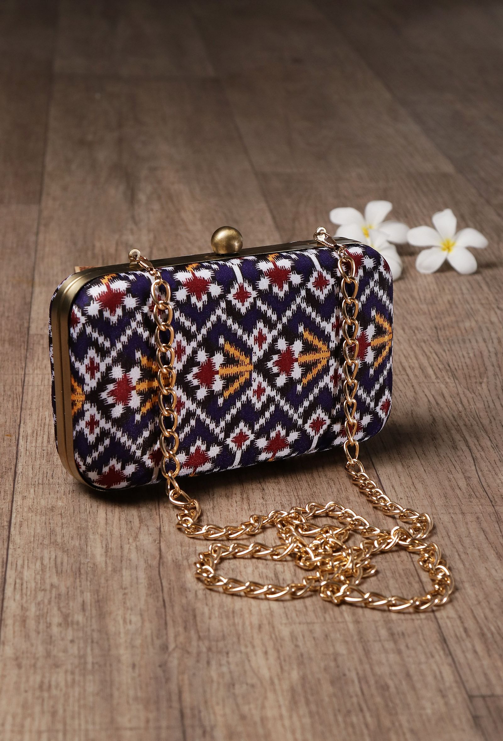 Sitara Blue & Multi Patola Print Rectangular Box Clutch