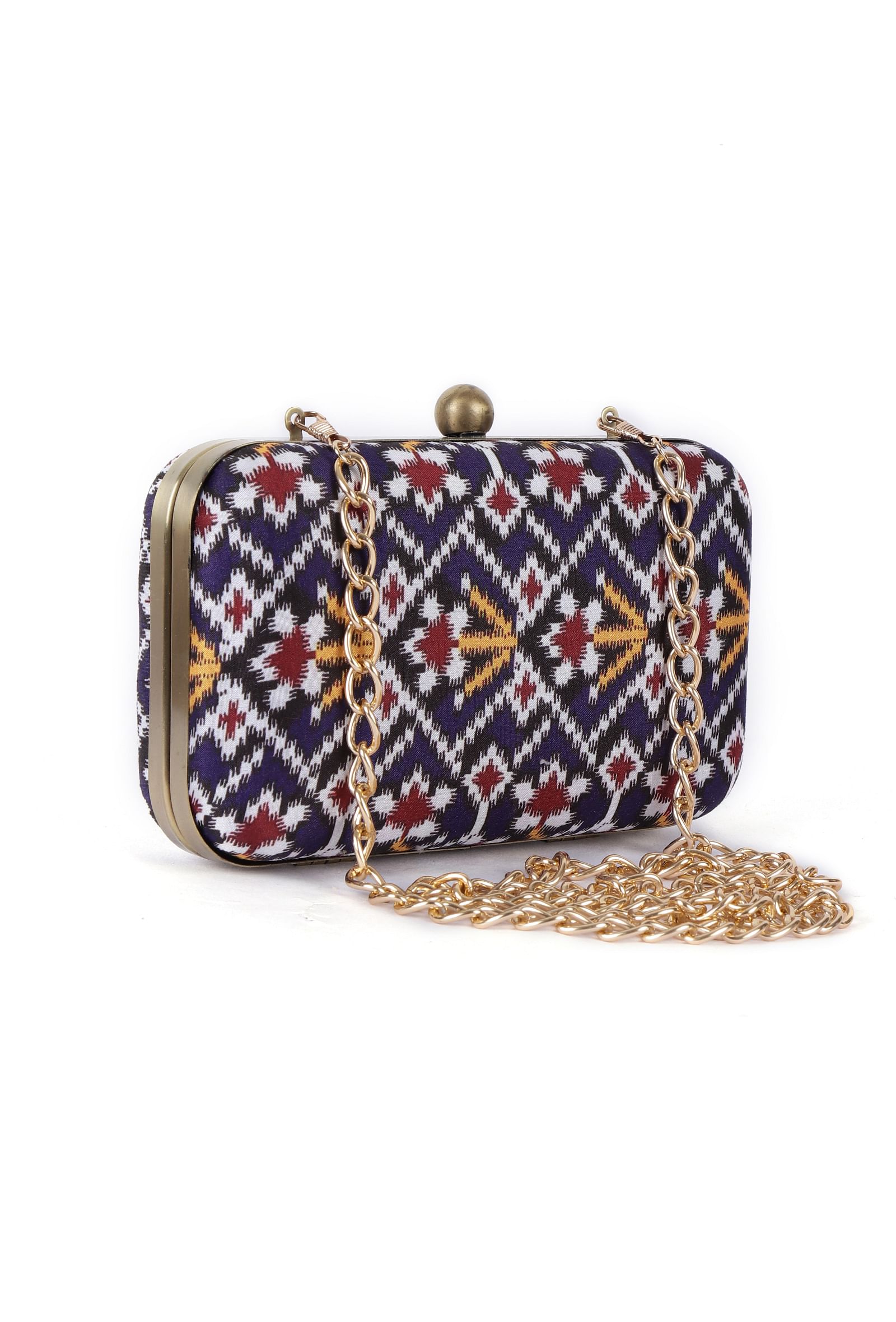 Sitara Blue & Multi Patola Print Rectangular Box Clutch