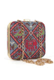 Panchhi Steel Blue & Coral Multi Patola Print Square Box Clutch