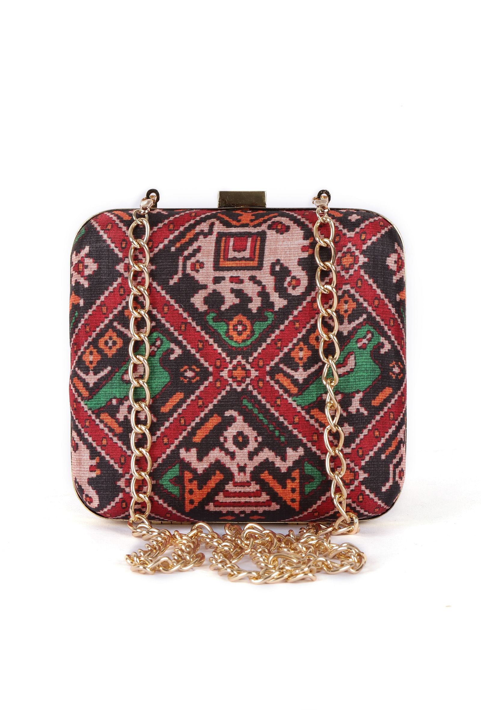 Afraa Black & Multi Patola Print Rectangular Box Clutch