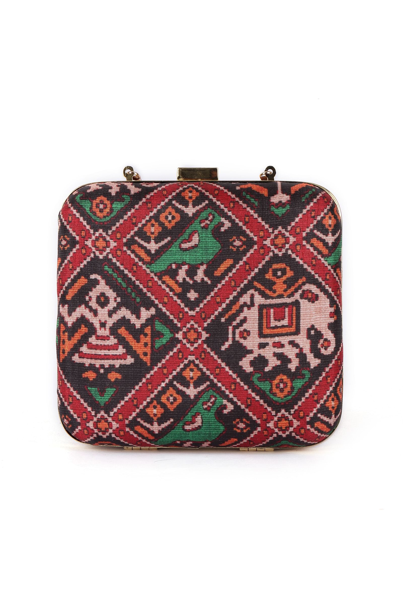 Afraa Black & Multi Patola Print Rectangular Box Clutch