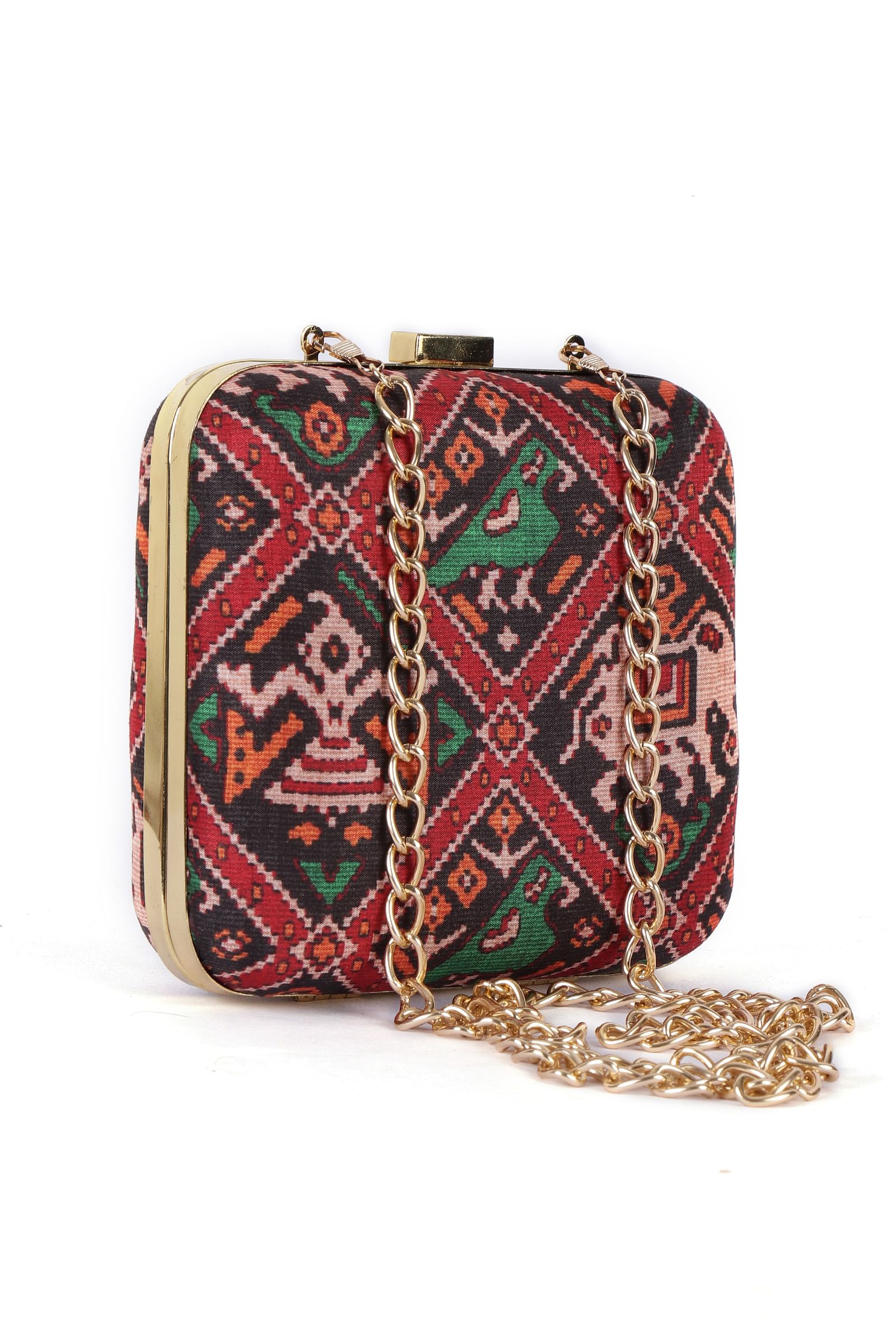 Afraa Black & Multi Patola Print Rectangular Box Clutch