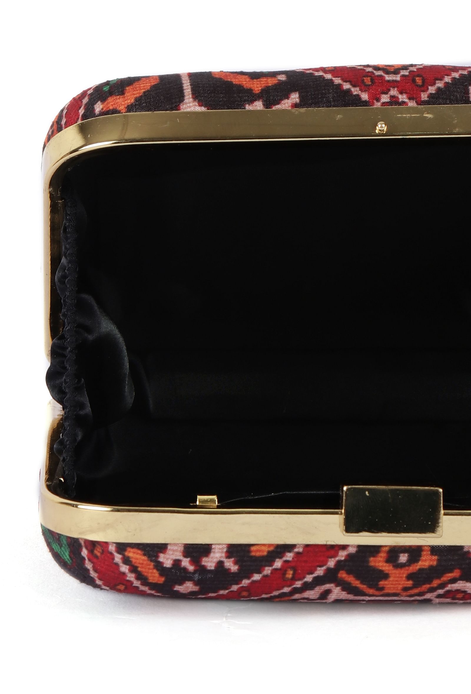 Afraa Black & Multi Patola Print Rectangular Box Clutch