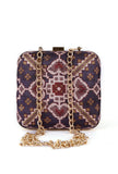 Noori Purple & Multi Patola Print Square Box Clutch