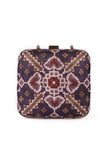 Noori Purple & Multi Patola Print Square Box Clutch