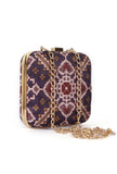 Noori Purple & Multi Patola Print Square Box Clutch