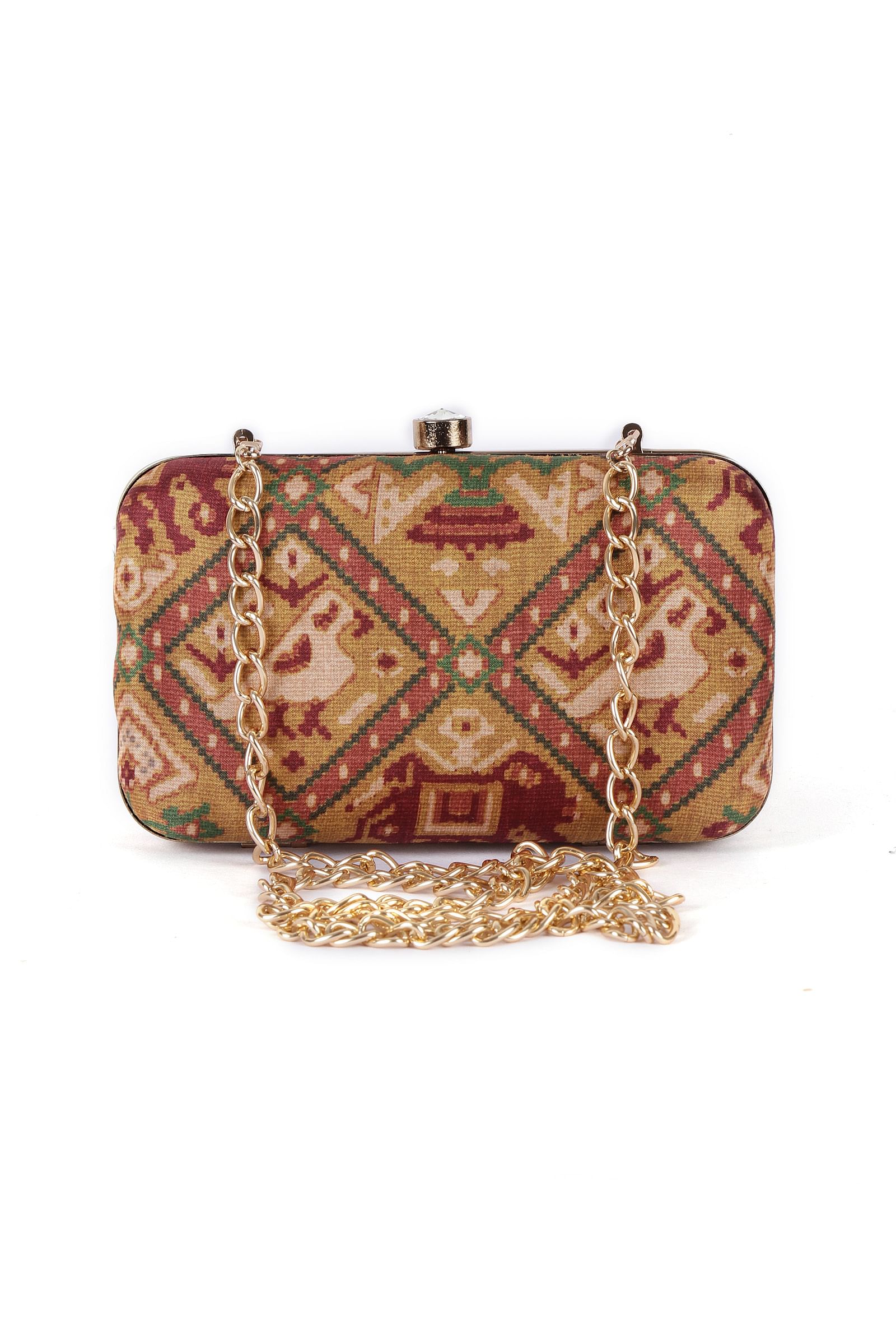 Azalea Golden & Multi Patola Print Rectangular Box Clutch