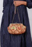 Golden & Multi Silk Patola Print Clutch