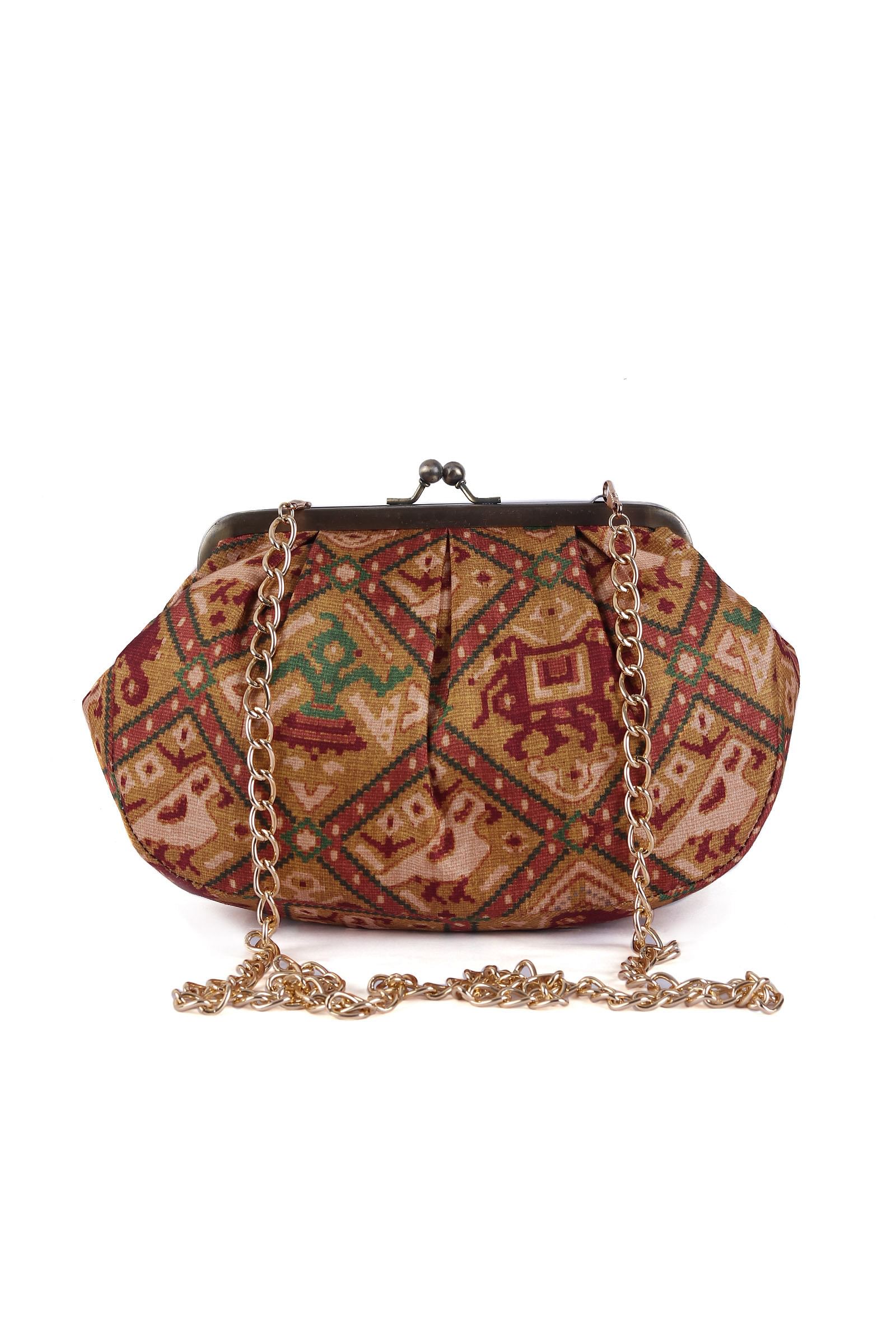 Golden & Multi Silk Patola Print Clutch