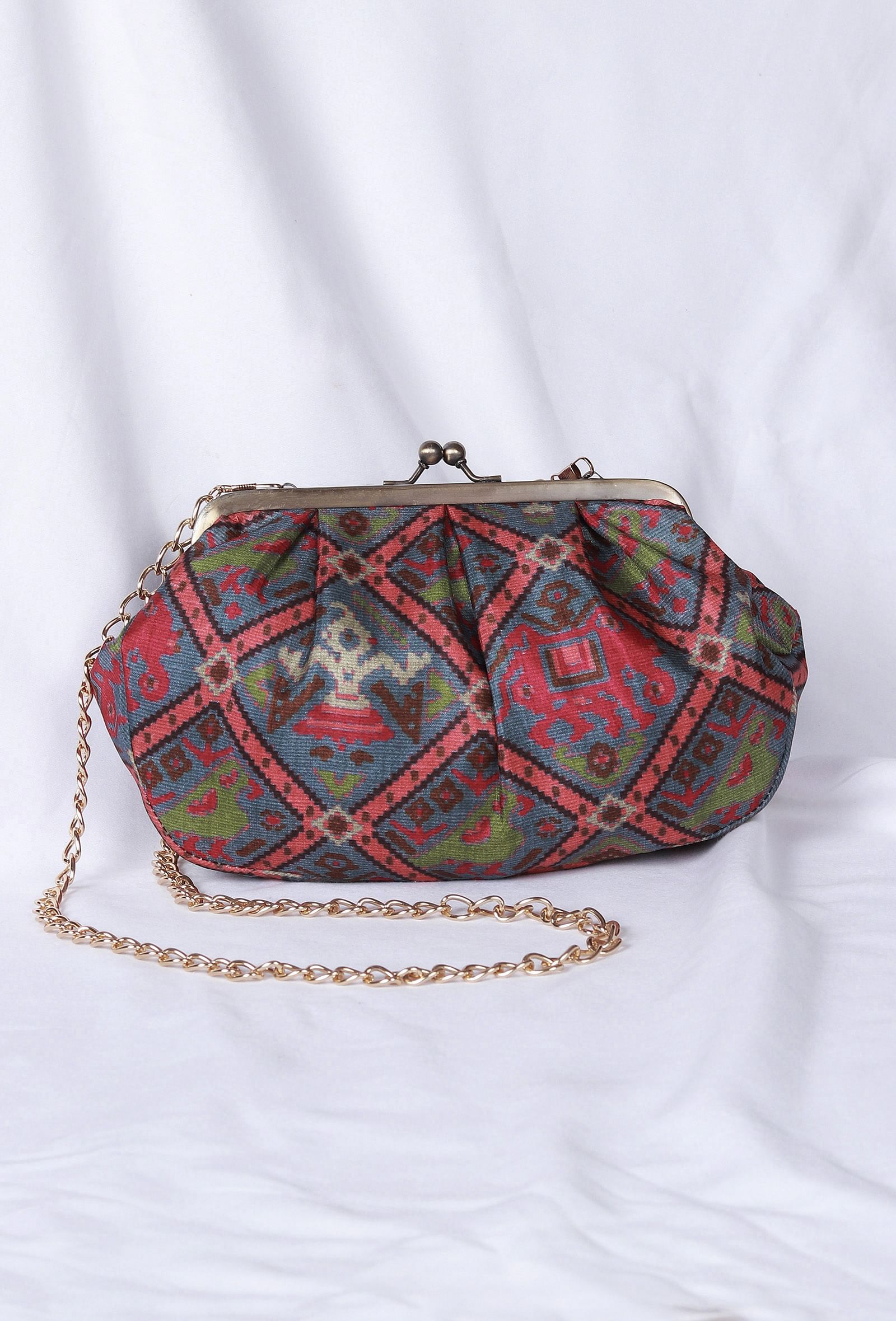 Blue & Multi Silk Patola Print Clutch