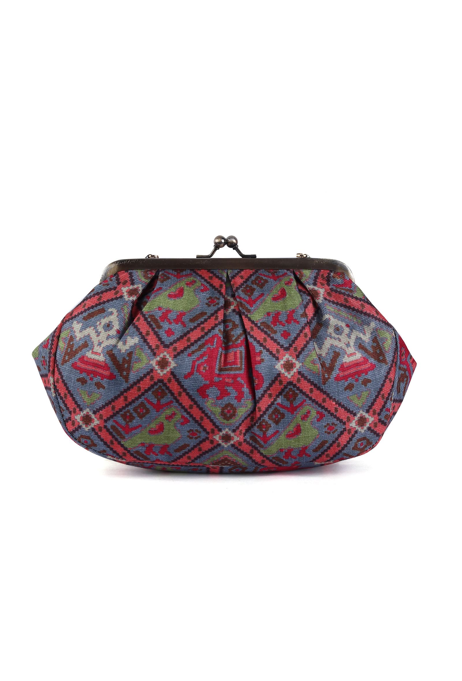 Blue & Multi Silk Patola Print Clutch