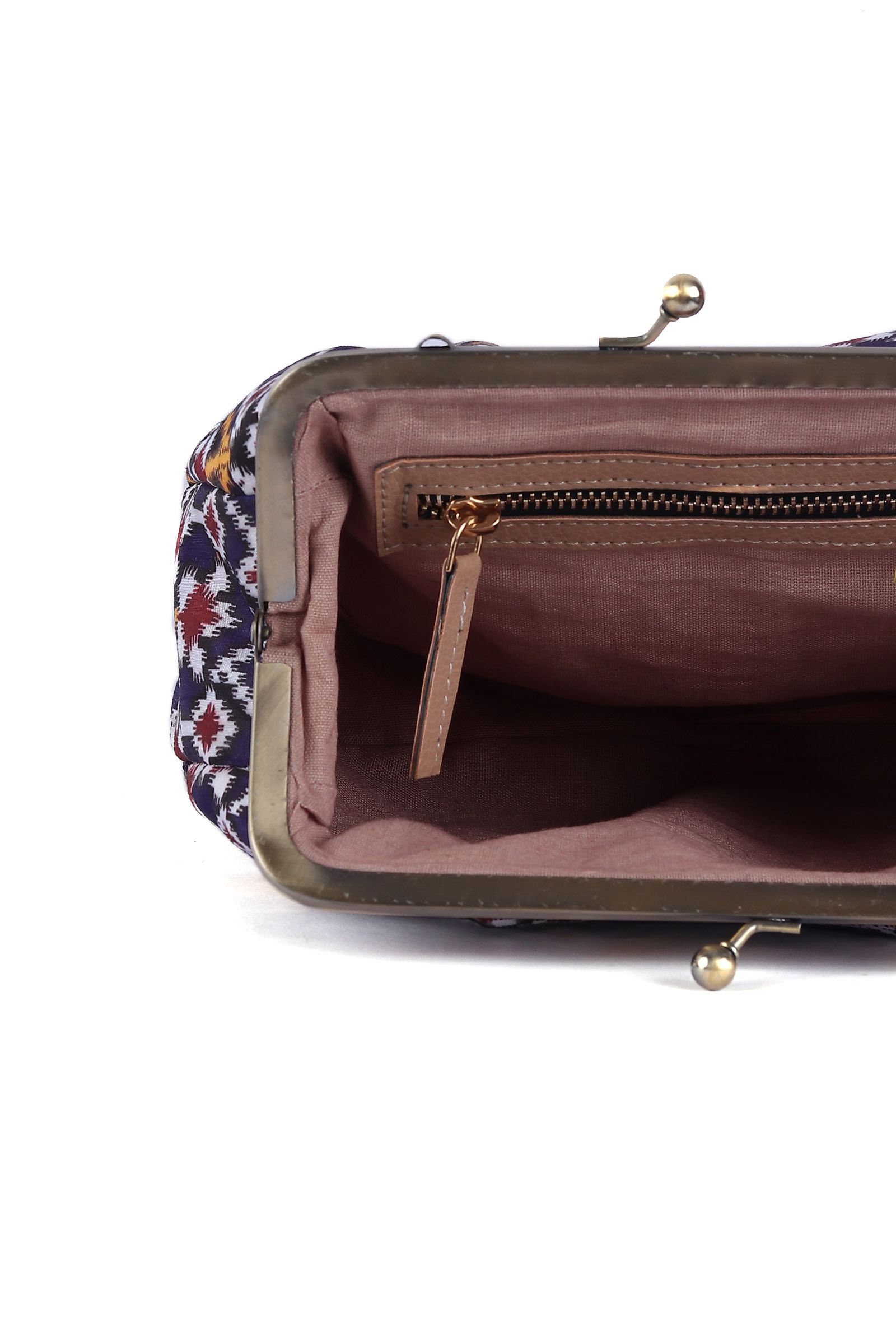 White, Blue & Multi Silk Patola Print Clutch