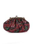 Green, Red & Multi Silk Patola Print Gathered Clutch