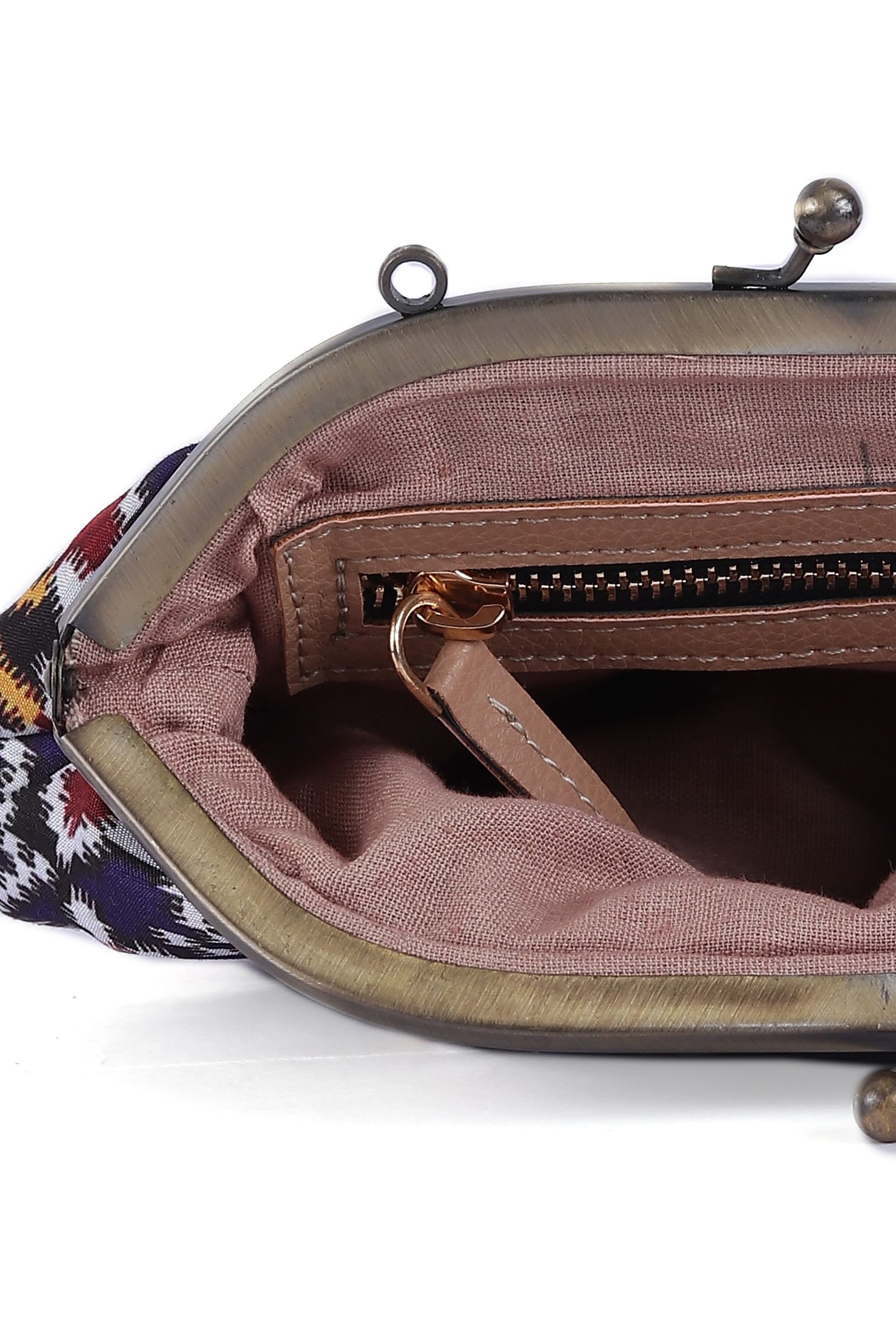 White, Blue & Multi Silk Patola Print Gathered Clutch