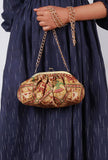 Golden & Multi Silk Patola Print Gathered Clutch