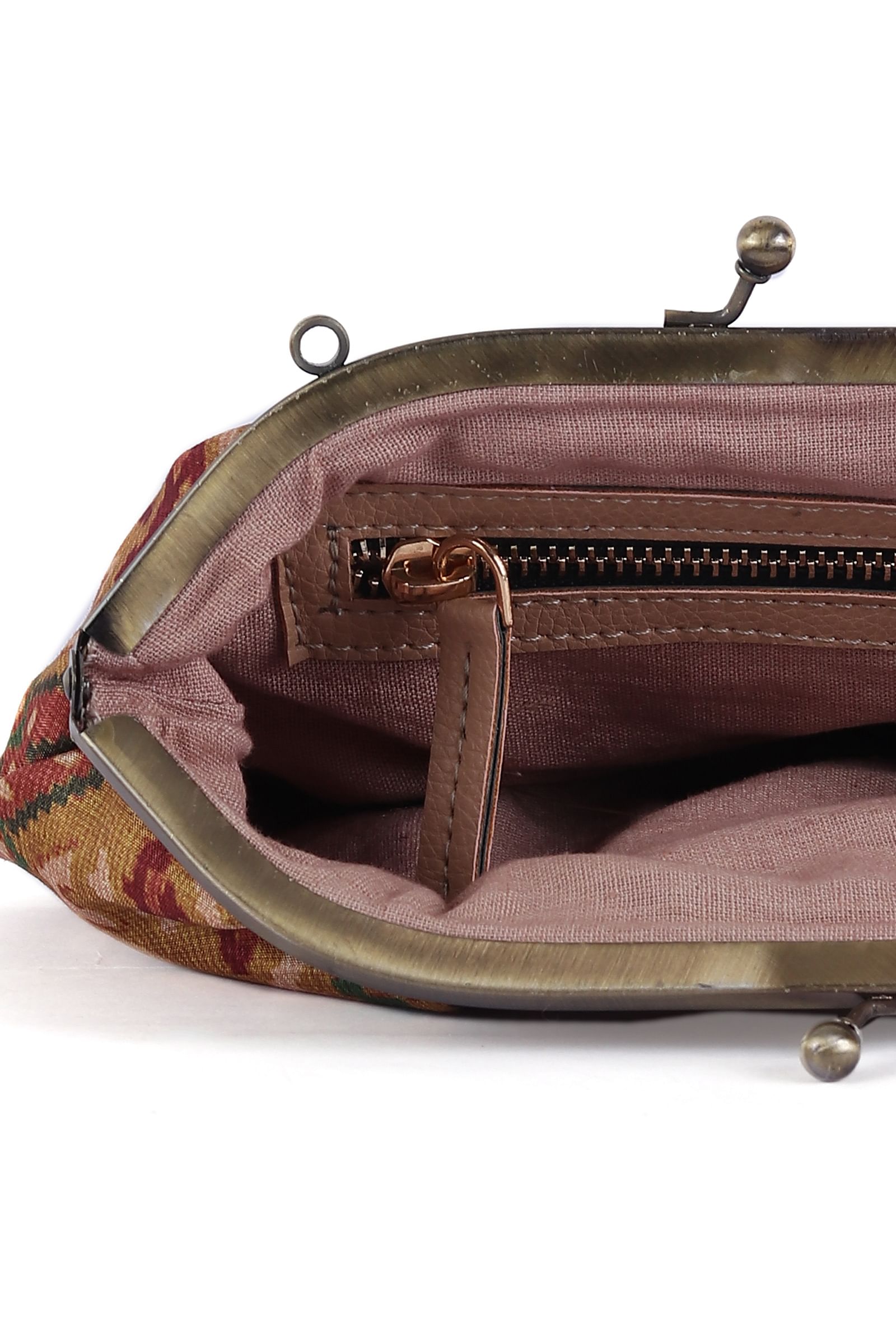 Golden & Multi Silk Patola Print Gathered Clutch