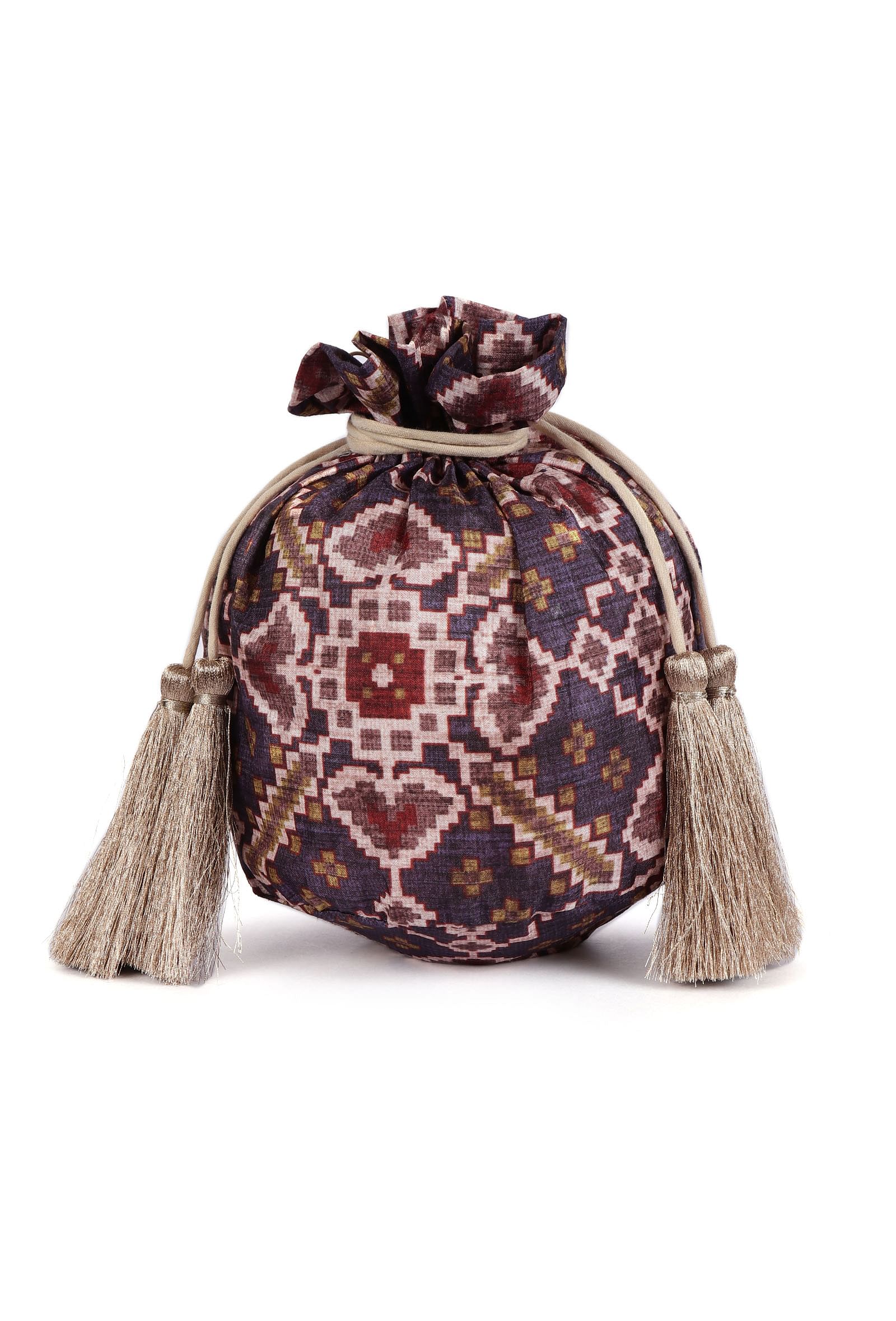 Brinda Blue & Multi Silk Patola Print Potli With Tassels