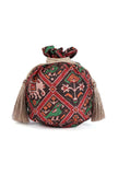 Aarna Green, Red & Multi Silk Patola Print Potli With Tassels