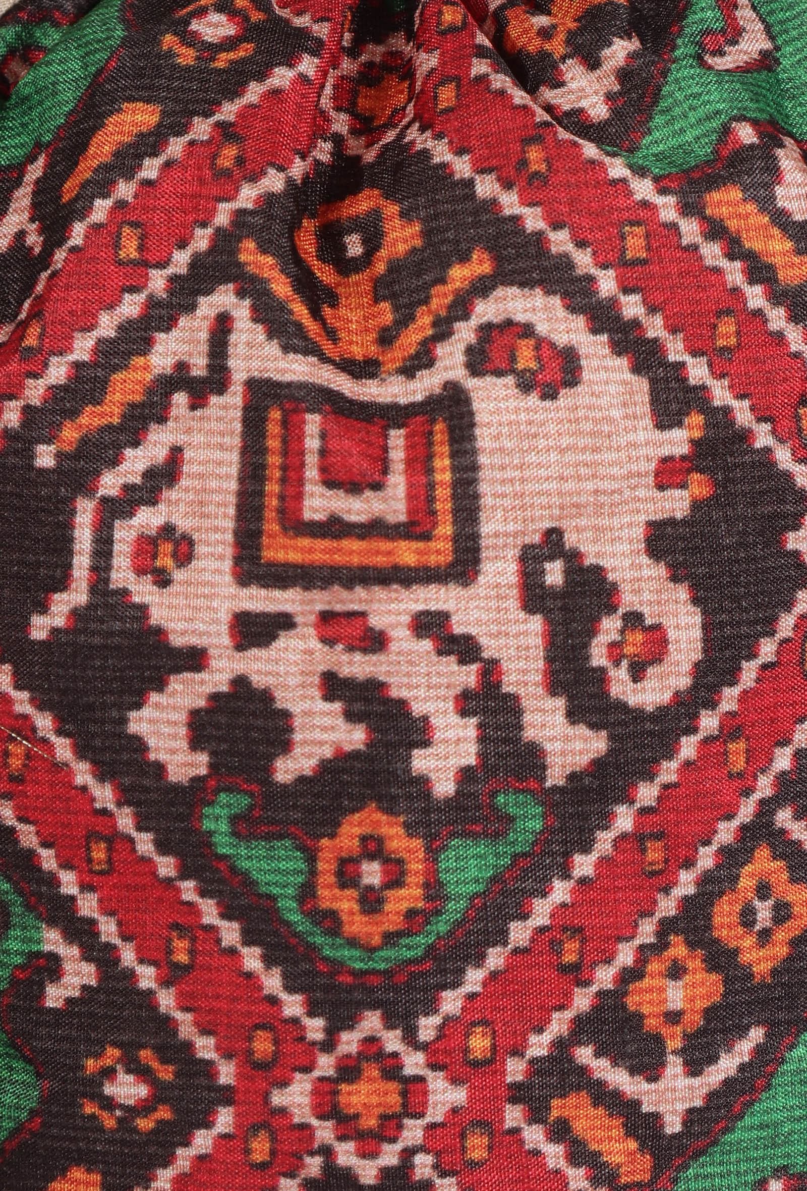Aarna Green, Red & Multi Silk Patola Print Potli With Tassels