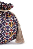 Chahat Blue, White & Multi Silk Patola Print Potli With Tassels