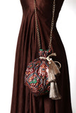 Surilee Maroon & Multi Silk Patola Print Potli With Tassels