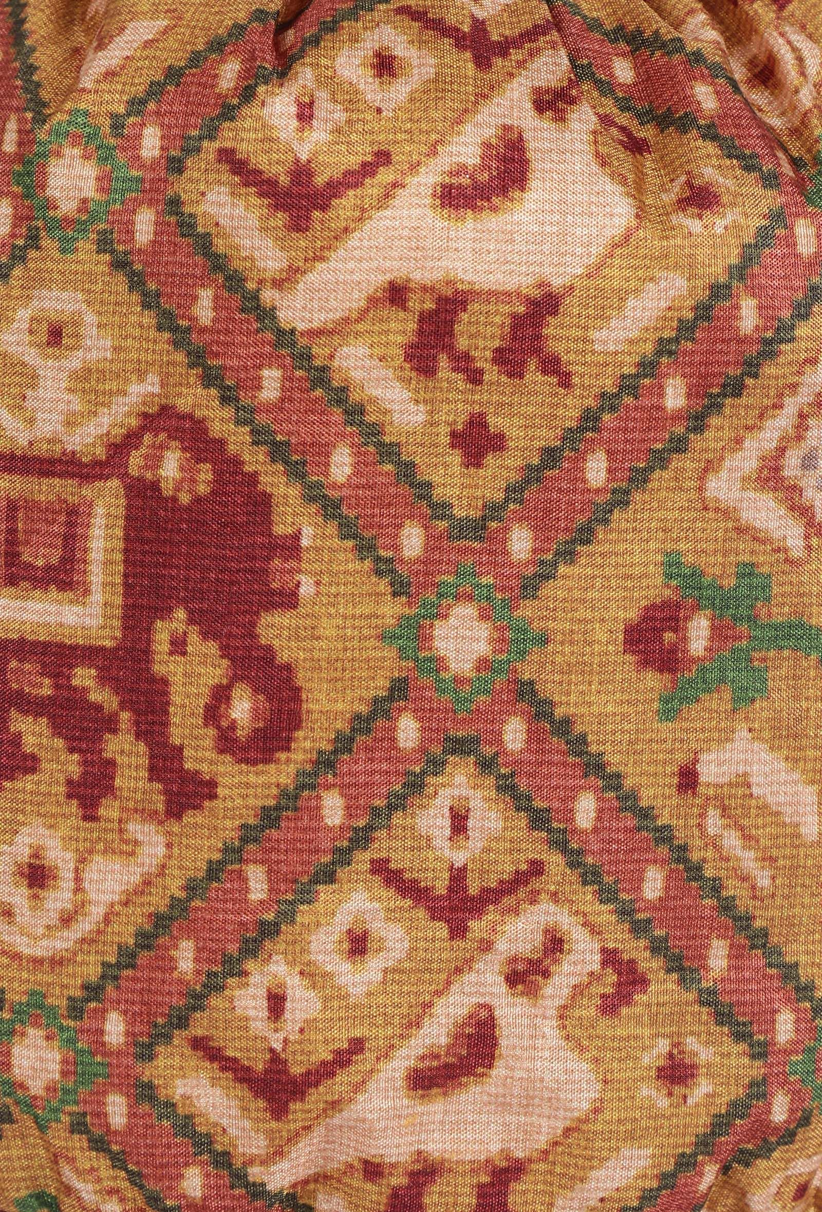 Chhaya Golden & Multi Silk Patola Print Potli With Tassels