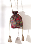 Estaa Blue & Multi Silk Patola Print Potli With Tassels