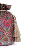 Estaa Blue & Multi Silk Patola Print Potli With Tassels