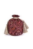Gulika Maroon & Multi Silk Patola Print Potli With Tassels