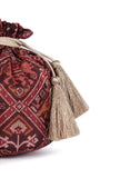 Gulika Maroon & Multi Silk Patola Print Potli With Tassels