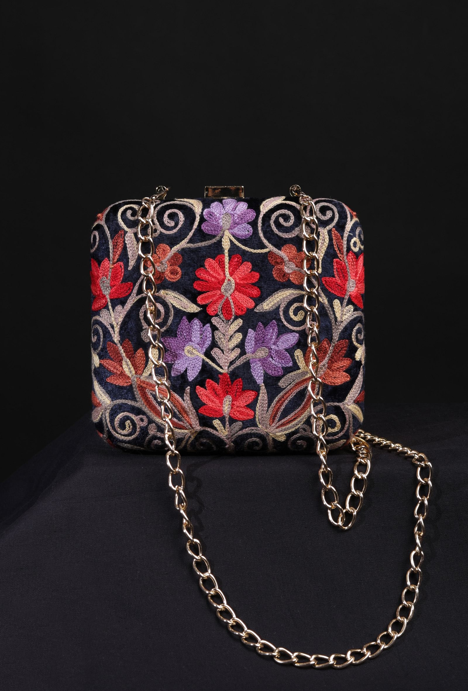 Navy Blue velvety box clutch