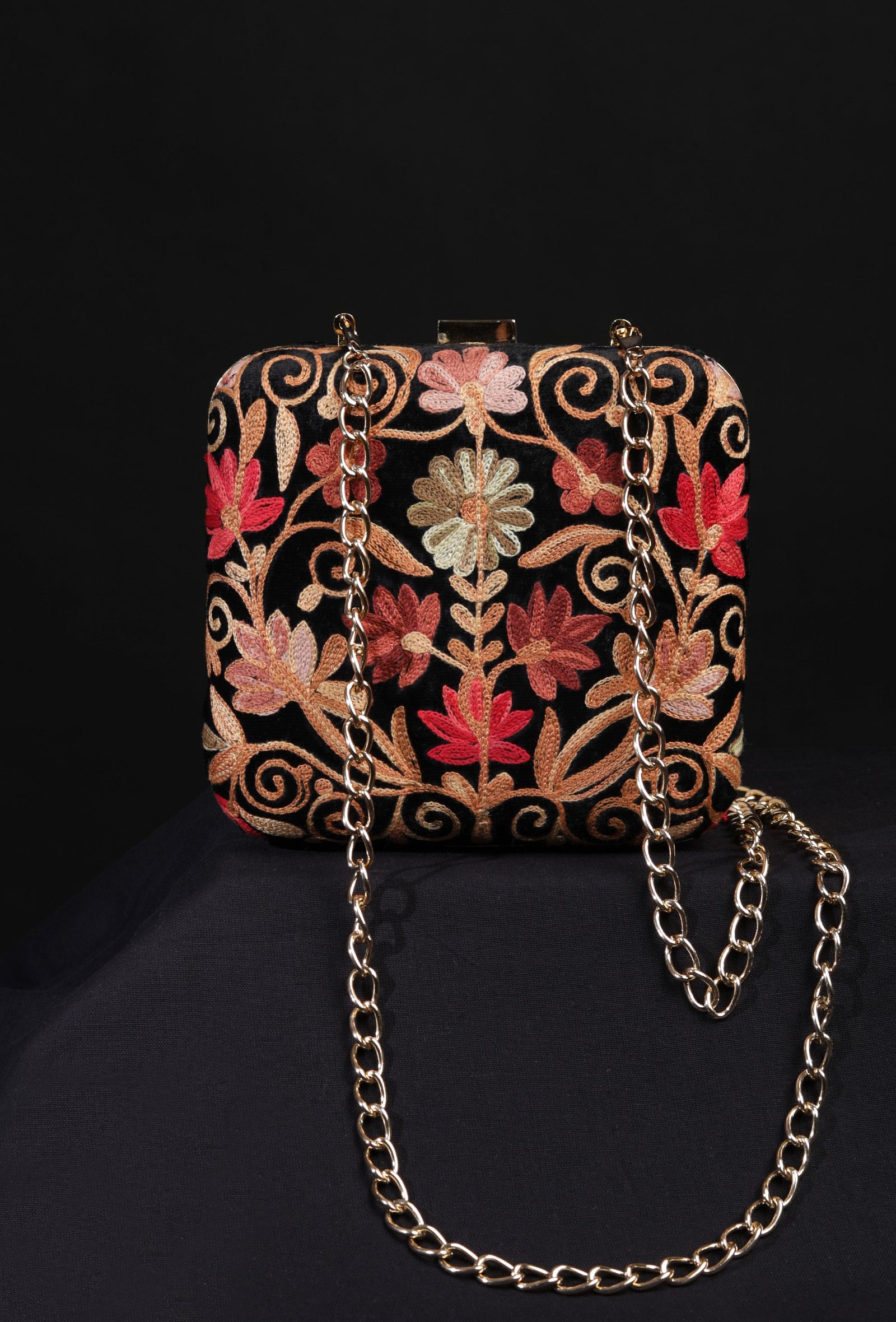 Black velvety box clutch