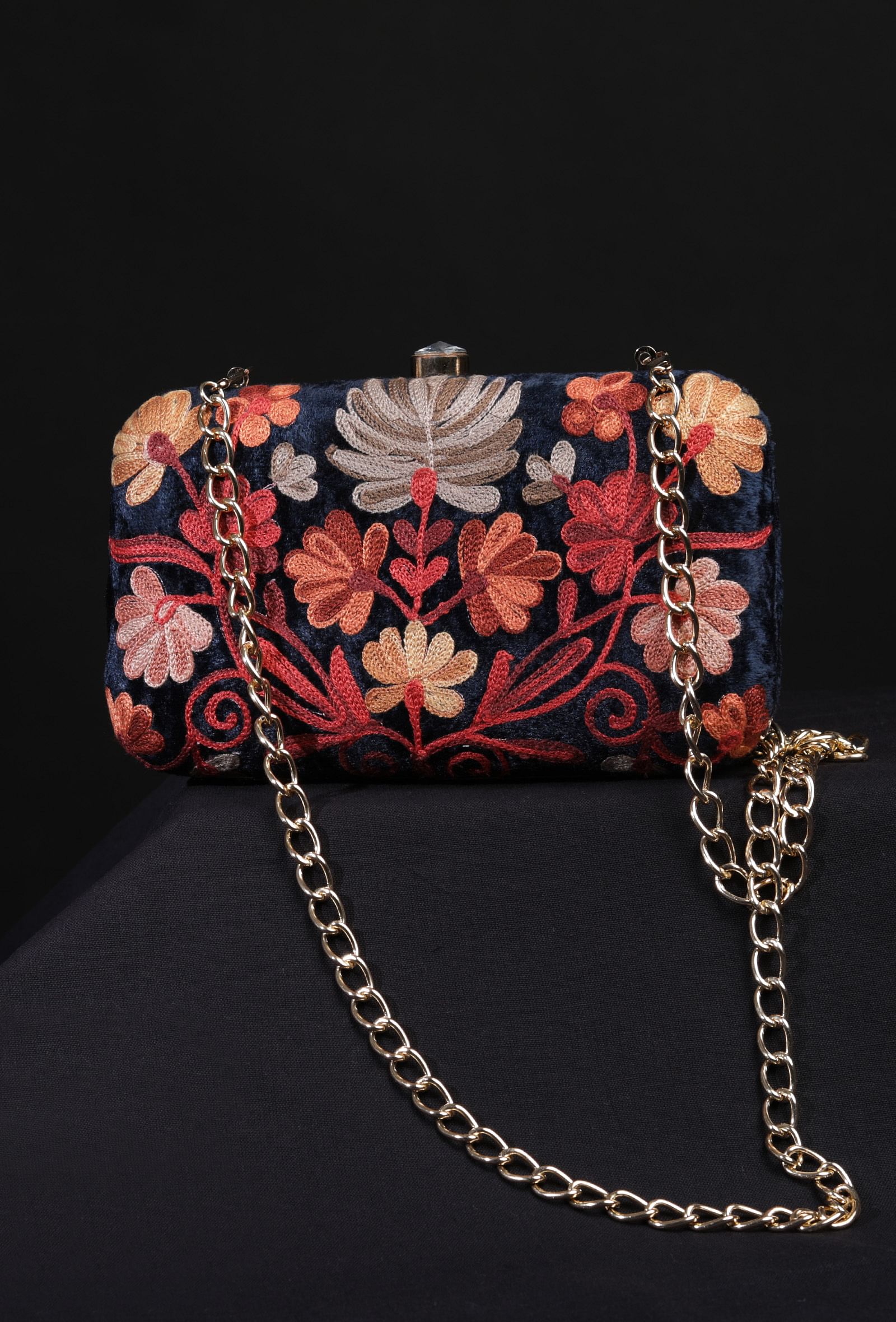 Navy Blue velvety rectangular clutch