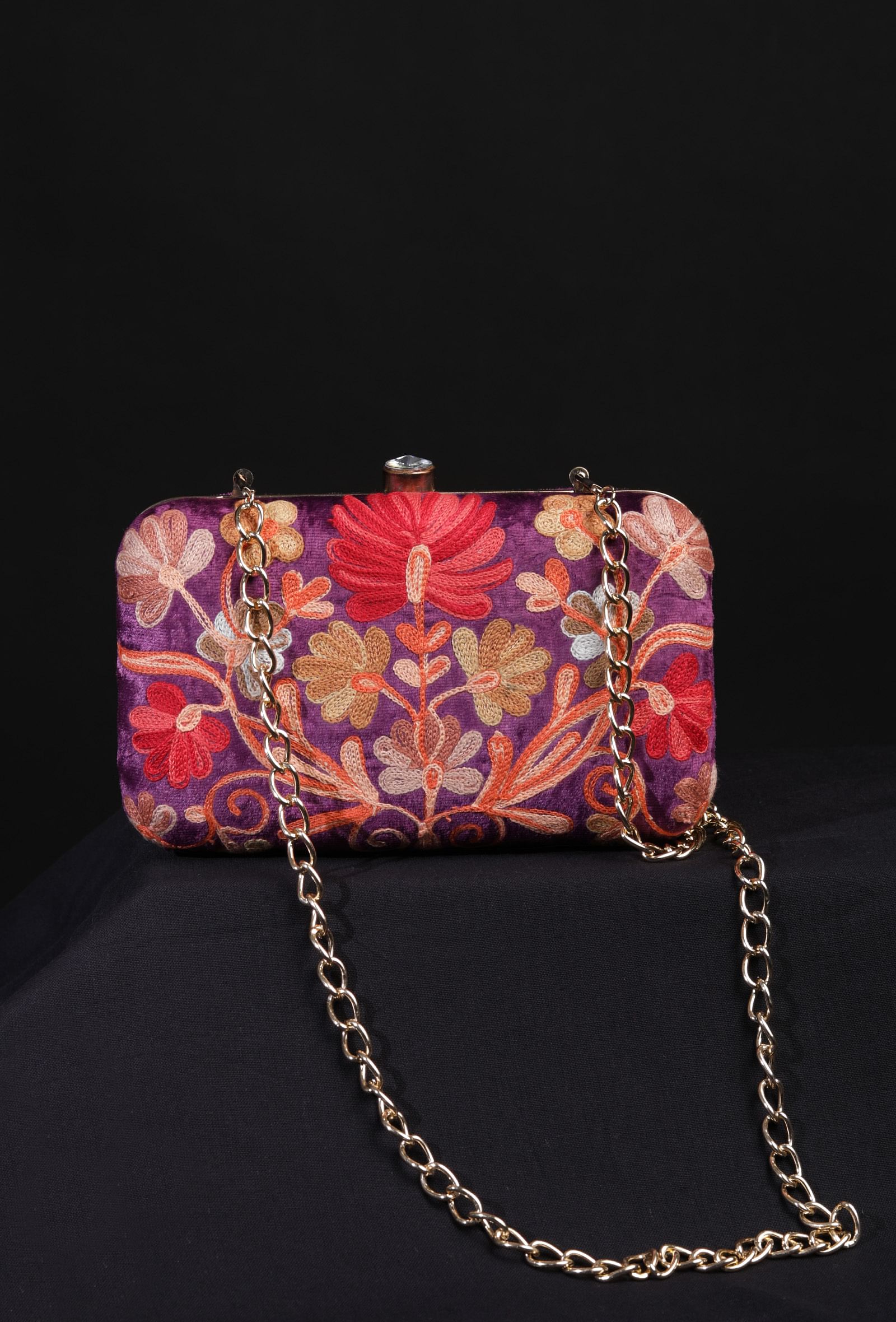 Purple velvety rectangular clutch