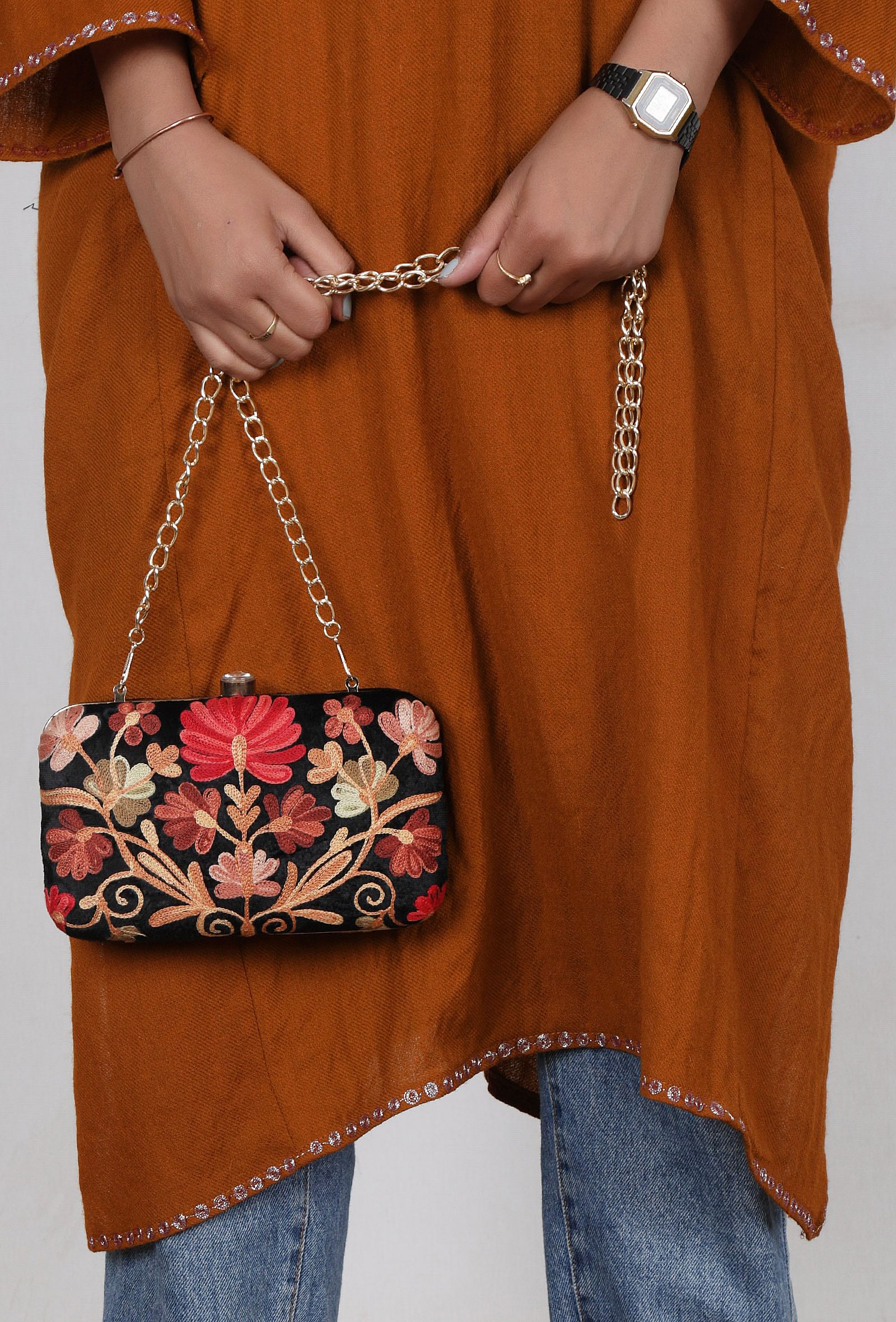 Black velvety rectangular clutch