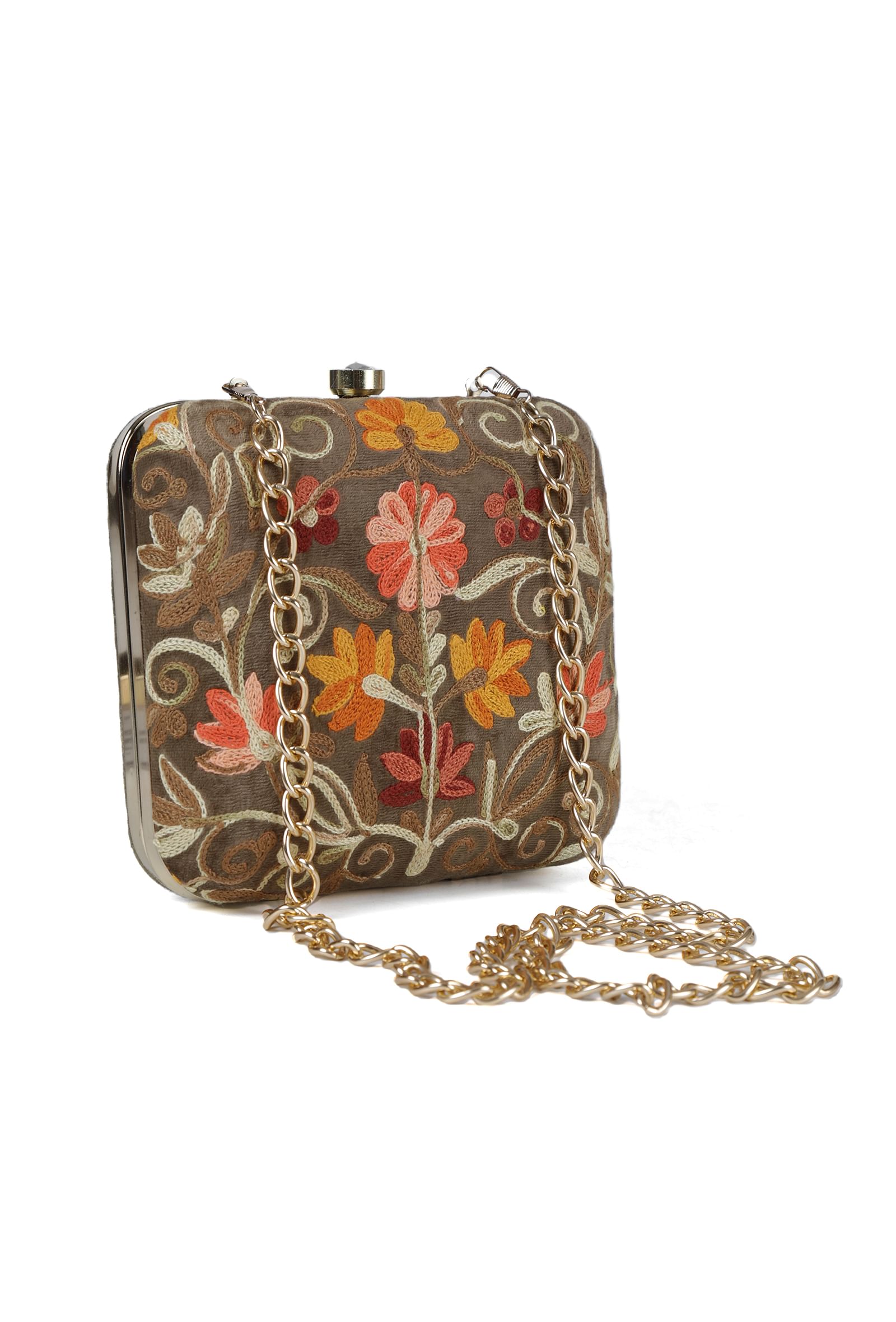 Olive Green velvety box clutch