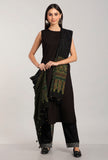 Raashi Black and Green Ajrakh-Kantha Cotton Dupatta