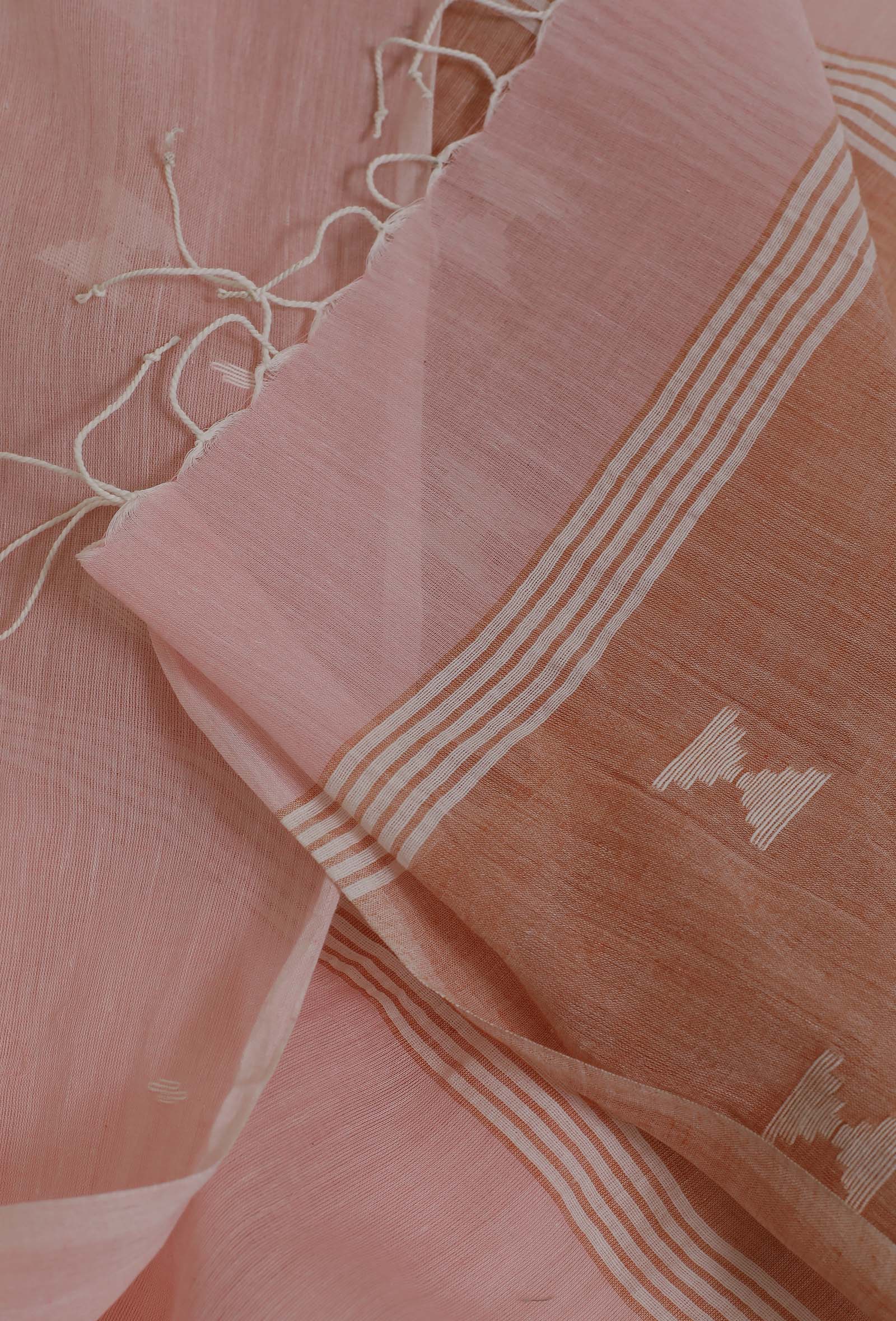 Baby Pink Handloom Cotton Jamdani stole