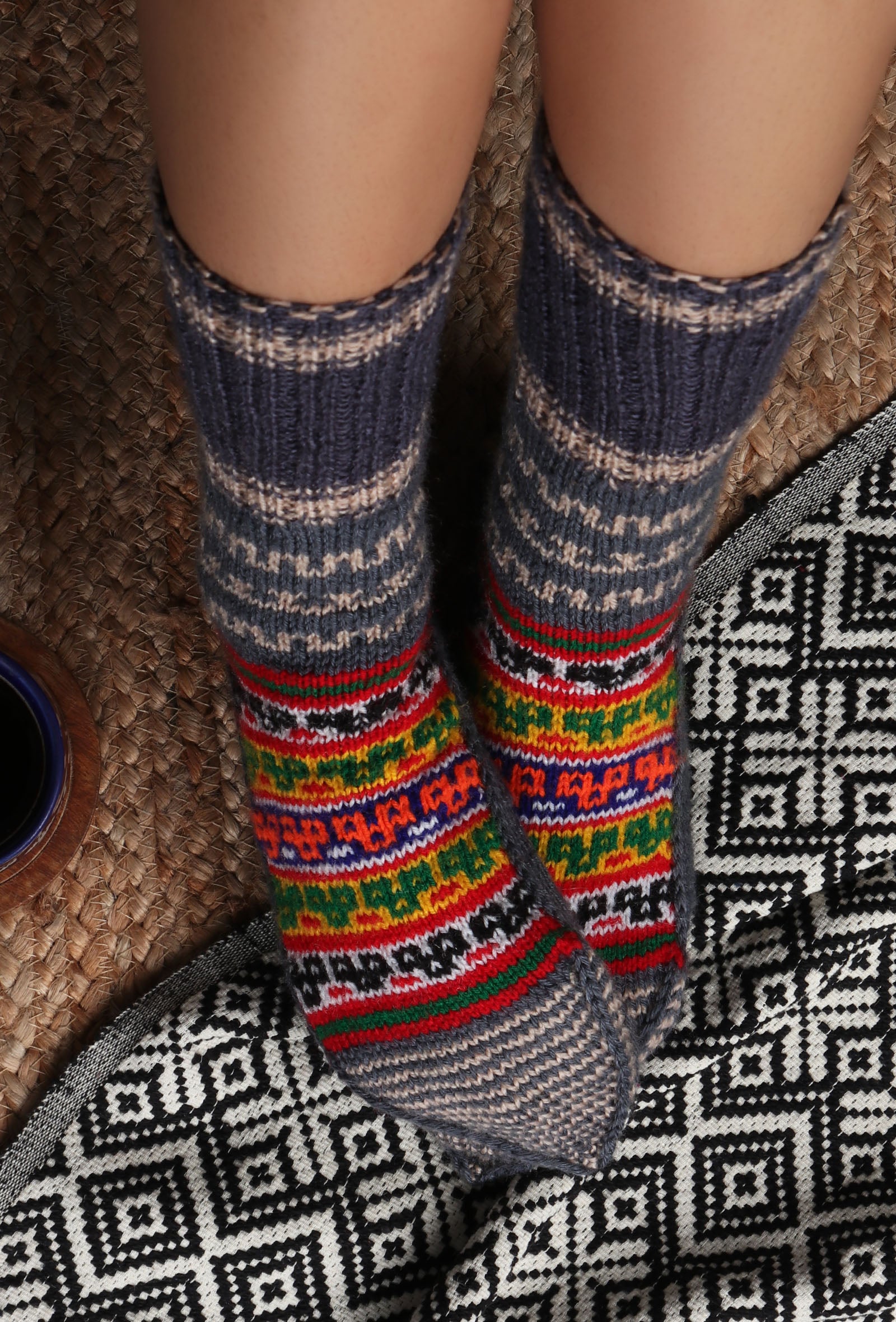 Anchor Grey Woolen Knitted Multicolor Winter Socks