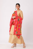 Alta red  allover embriodred phoolkari dupatta