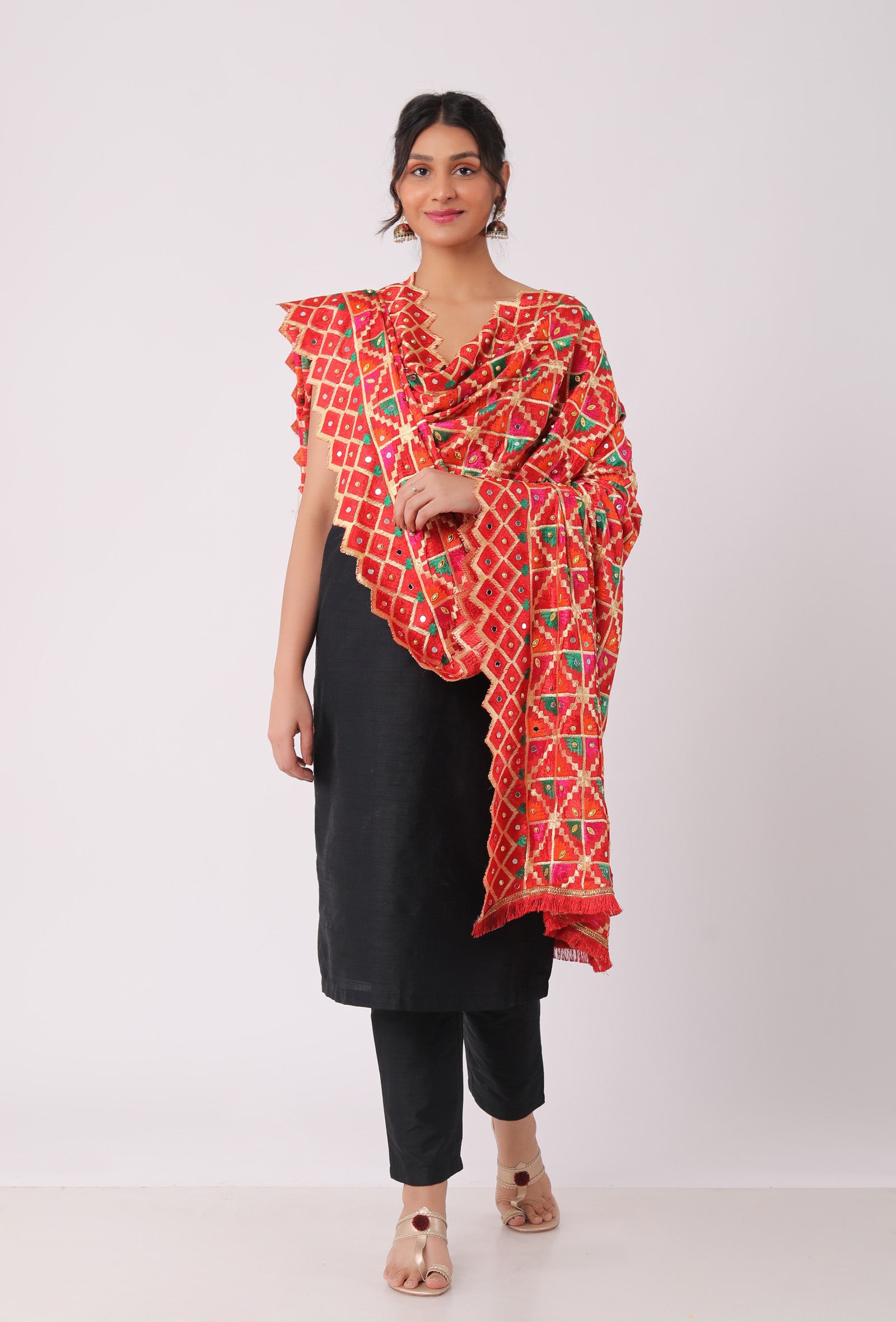Alta gold allover embriodred phoolkari dupatta