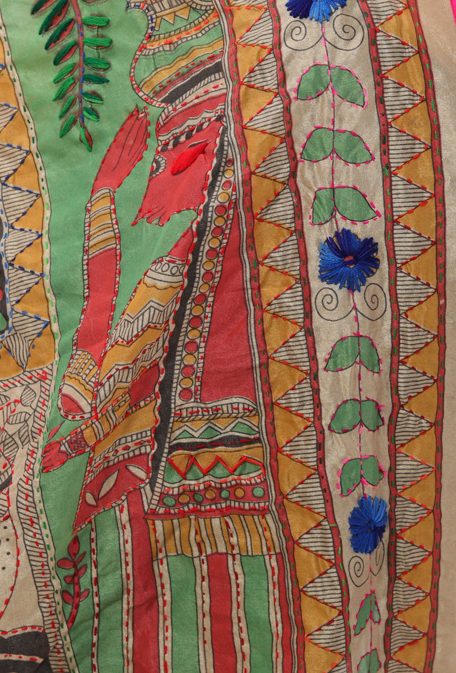 Aarna hand embroidered kantha silk dupatta