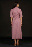 Ahana Violet Block Print Belt Cotton Dress