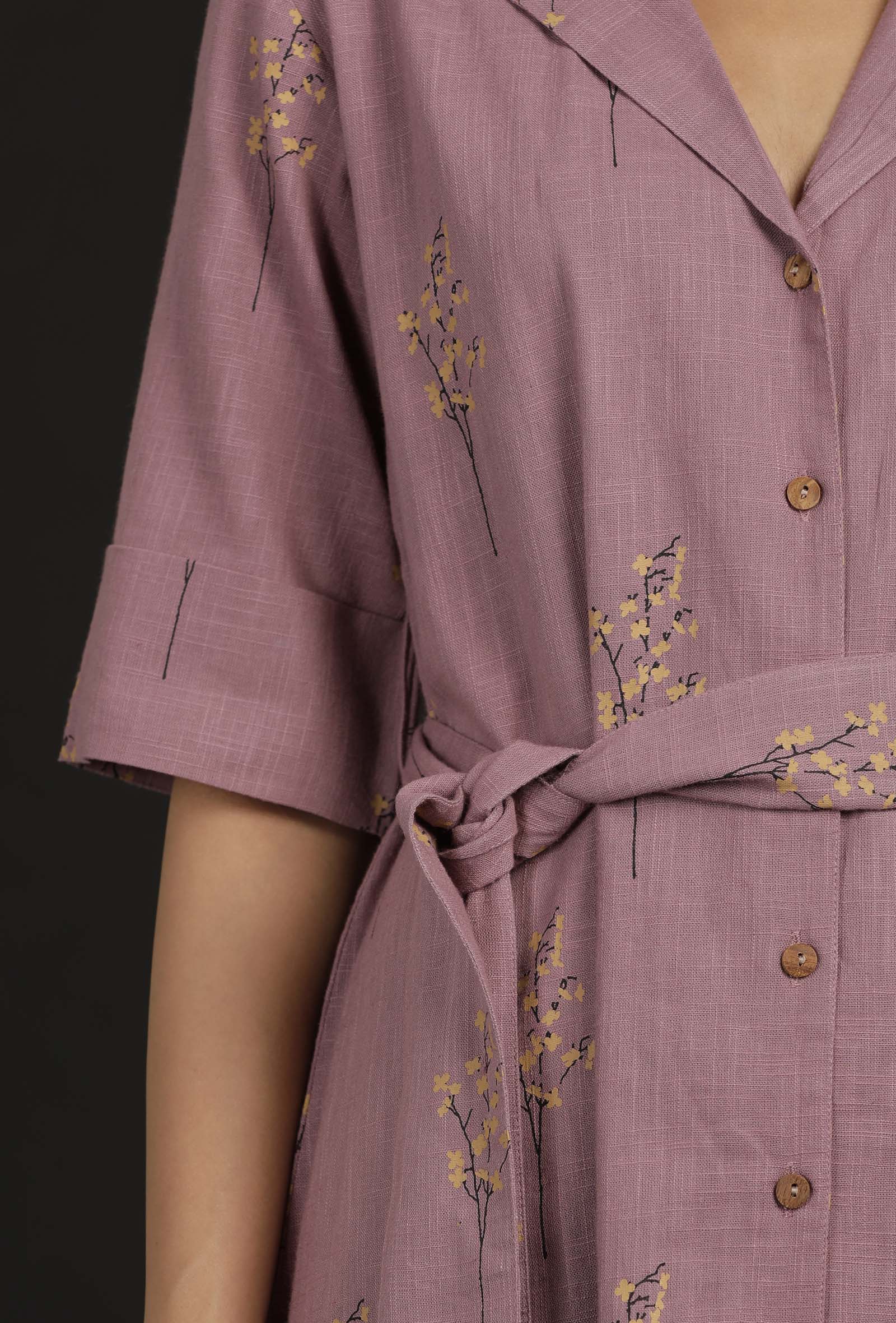 Ahana Violet Block Print Belt Cotton Dress