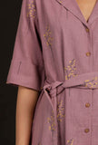Ahana Violet Block Print Belt Cotton Dress